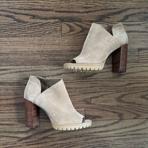 Vince Camuto Shoes - Vince Camuto Cream Peep-Toe Heeled Boots